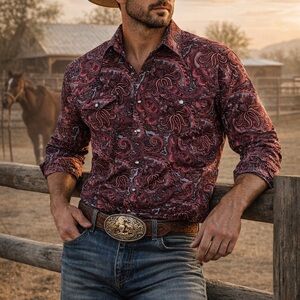 Stetson Men's Burgundy Paisley Button Down Shirt